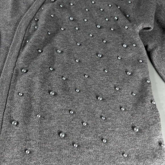 Christine Phillipe Pearl Studded Cardigan Women Sweater Balloon Sleeve Knit Grey - Picture 4 of 16